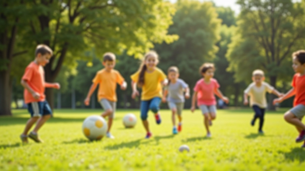 Parkta topluluk spor günü, aileler futbol oynuyor, çocuklar ve ebeveynler birlikte