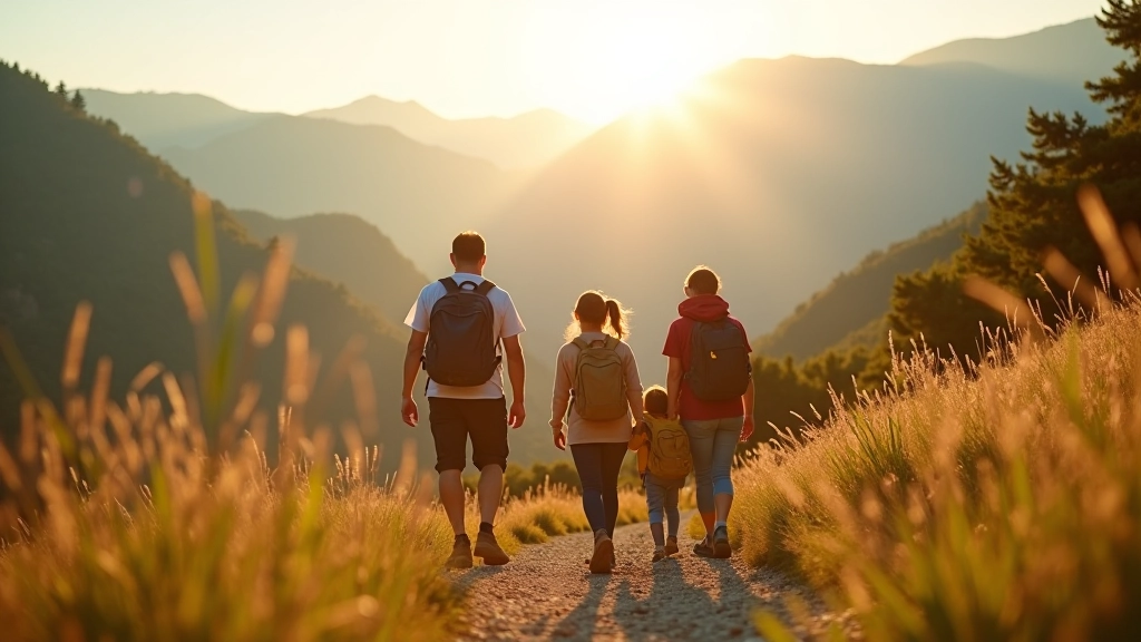 Dağlık alanda aile yürüyüşü