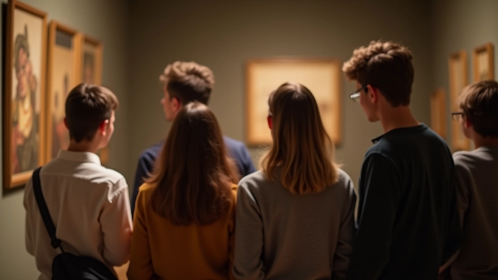Müzede grup gezisinde ailelerin sanat eserlerini inceledikleri anlar